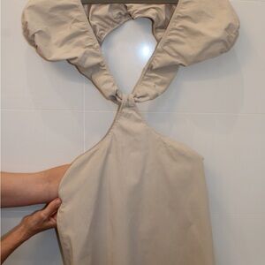 Beige Cutout Dress with Puffy Sleeves